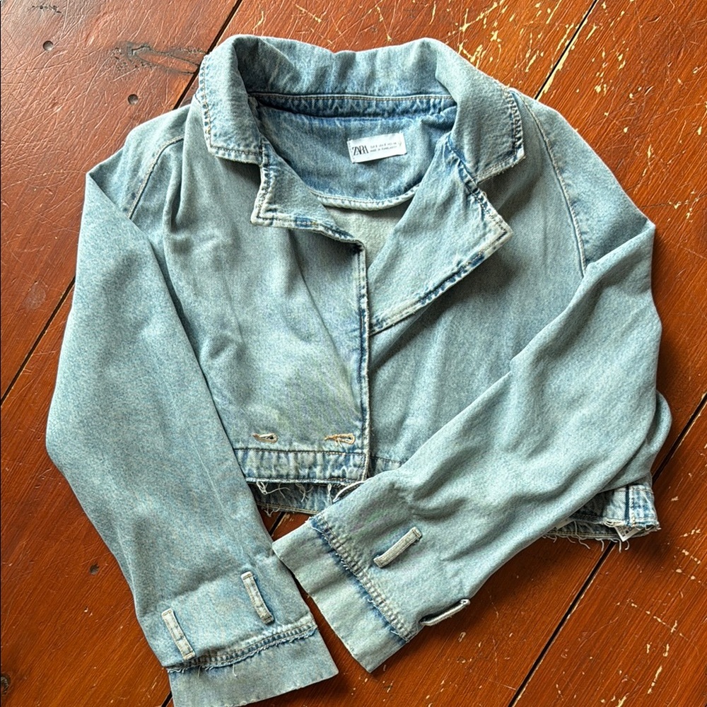Zara Denim Cropped Jacket in Light Blue